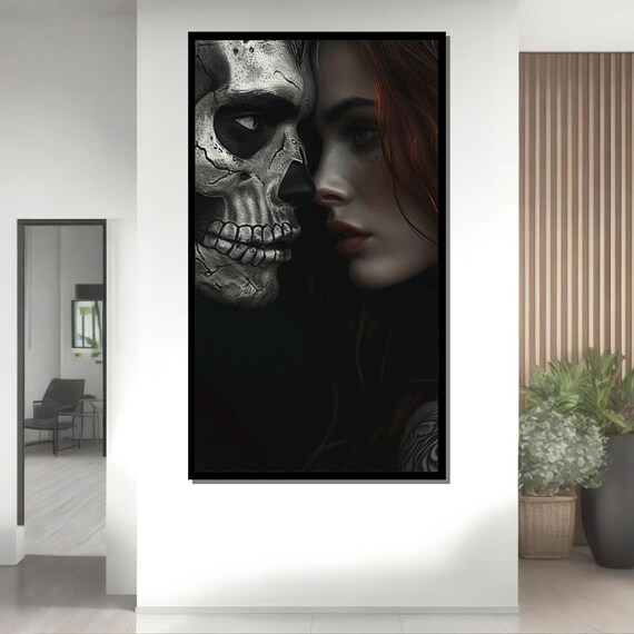 Dark Gothic Skull And Woman Intimate Embrace Dark Romance Art Poster