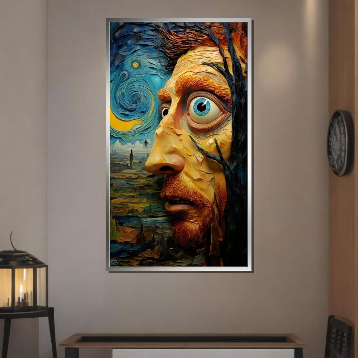 Surreal Van Gogh Portrait Abstract Starry Night Art Whimsical Expressionism Print Ready To Hang Wall Decor - Image 3