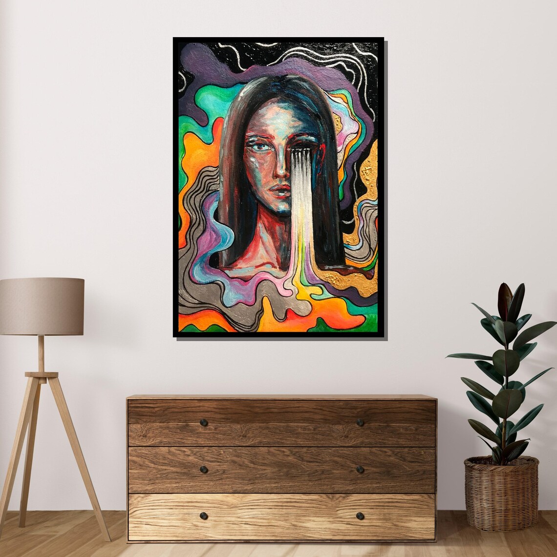 Psychedelic Melting Tears Portrait Vibrant Emotional Art Wall Poster