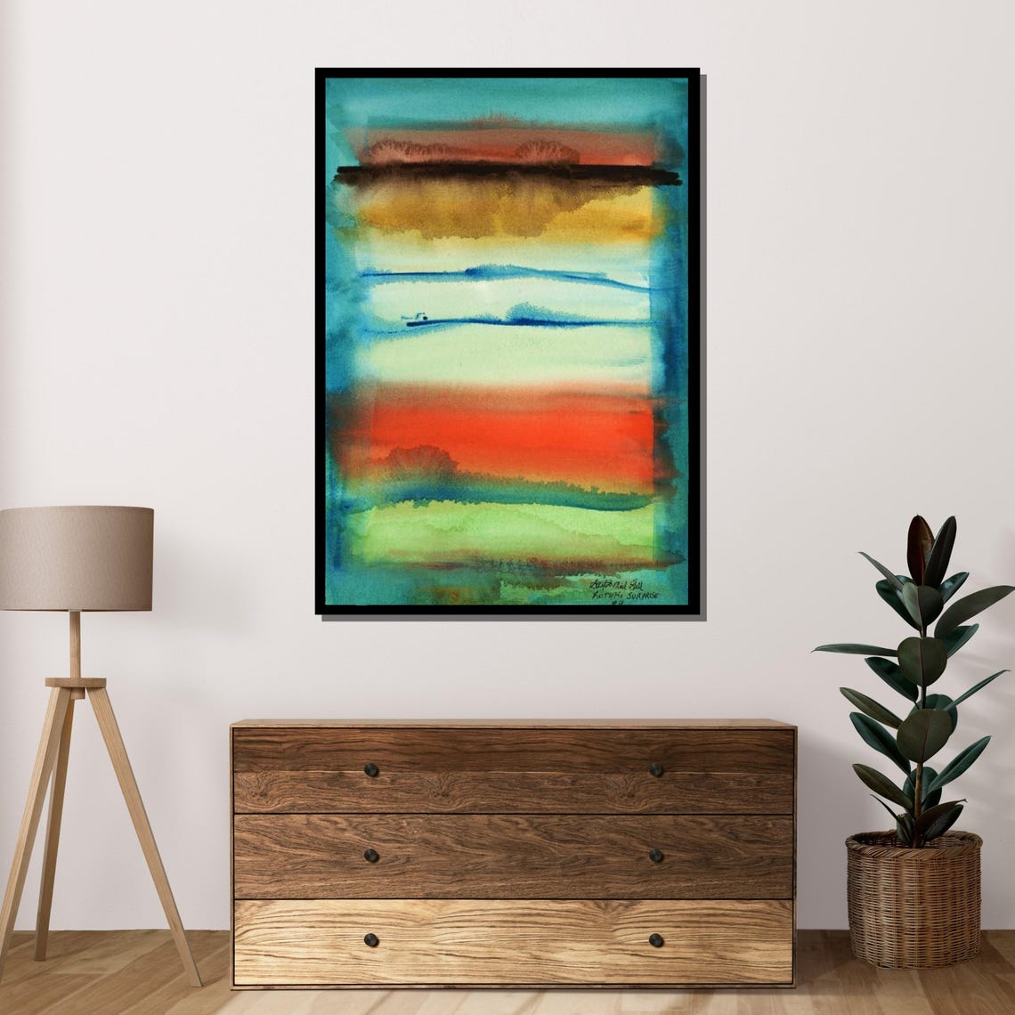 Abstract Sunrise Colorful Landscape Wall Art Modern Watercolor Print Sunset Horizon Art - Image 4