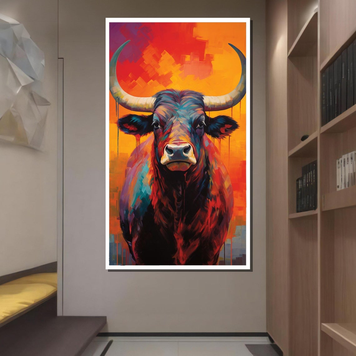 Vibrant Bull Abstract Animal Art Bold Wildlife Print Colorful Bull Poster Wall Art Design Ready To Hang Decoration - Image 2