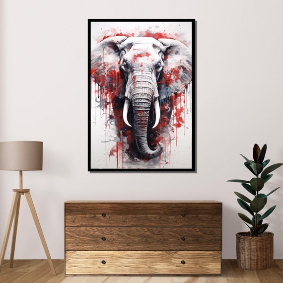Bold Elephant Abstract Wildlife Art Dramatic Animal Print Colorful Elephant Poster Wall Art Design Ready To Hang Decoration