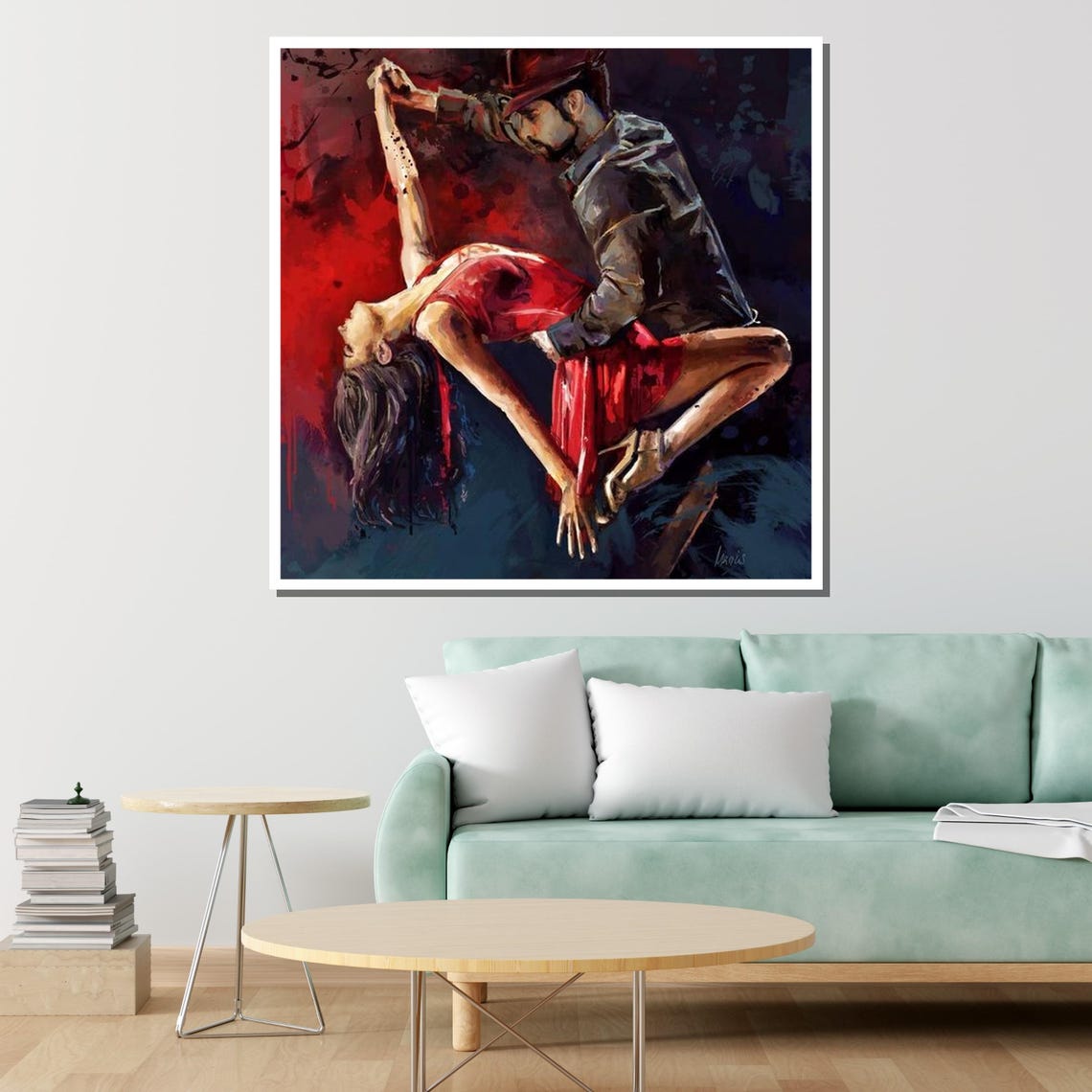 Passionate Dance Sensual Couple Wall Art Red Dress Dance Painting Romantic Wall Art Ready To Hang - Image 2