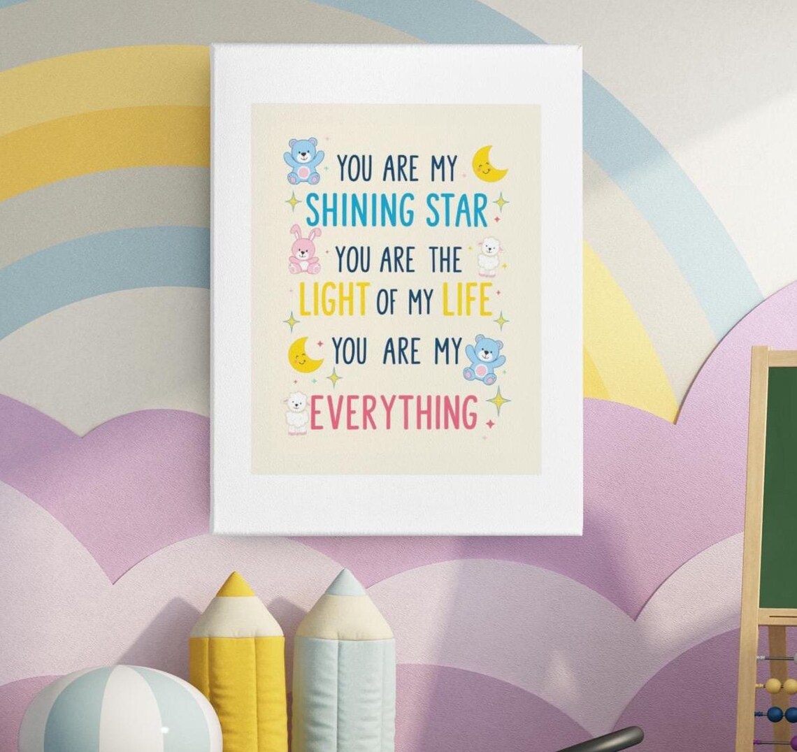 You Are My Shining Star Kids Quote Print Colorful Nursery Decor - Image 3
