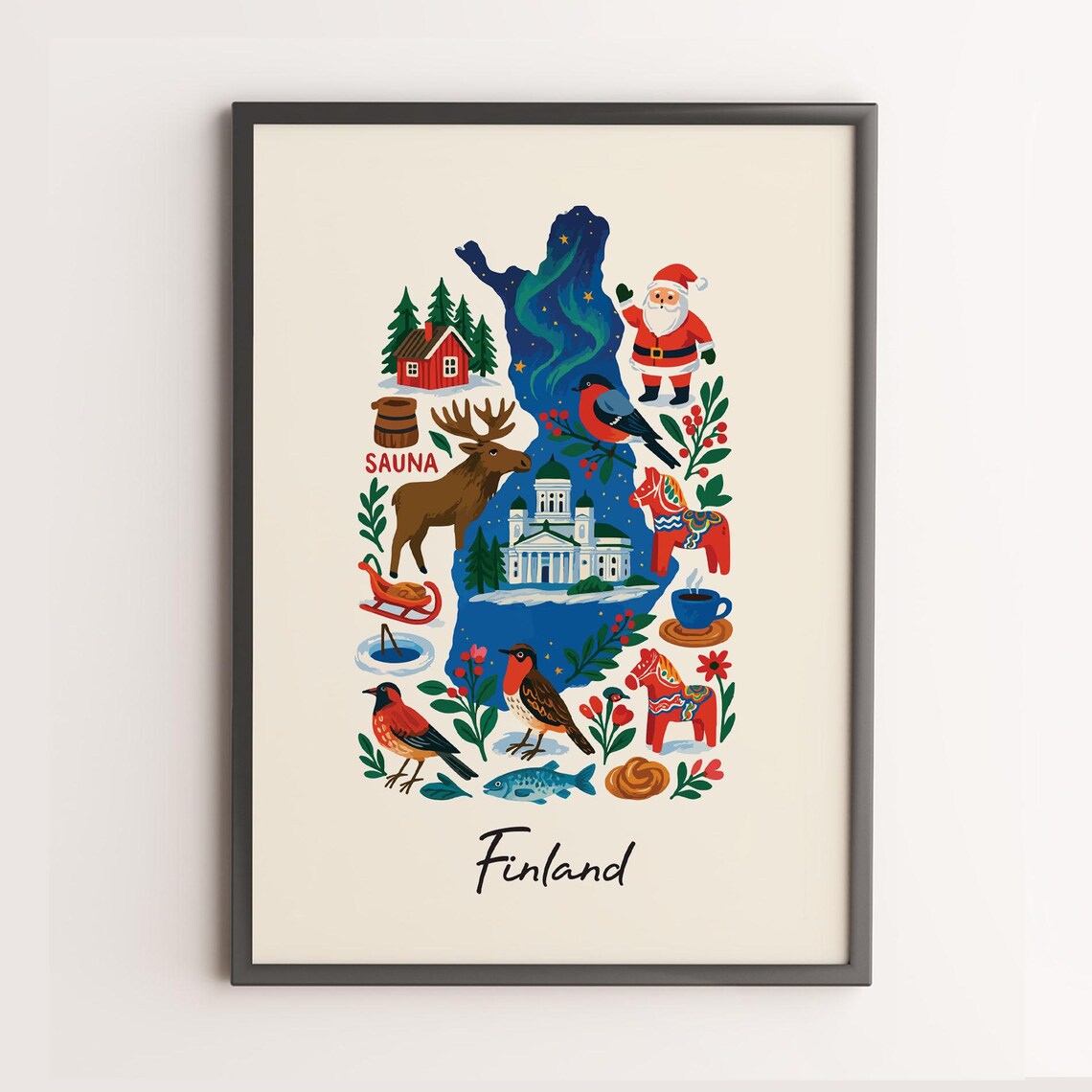 Finland Print Wall Art Poster Country Illustration Relaxed Decor Unique Artwork Only