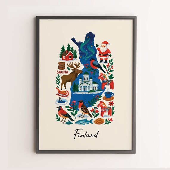 Finland Print Wall Art Poster Country Illustration Relaxed Decor Unique Artwork Only