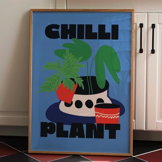 Chilli Plant Kitchen Art Print Unframed Spicy Colourful Wall Art Chilli Pepper Gallery Wall Art Fun Print