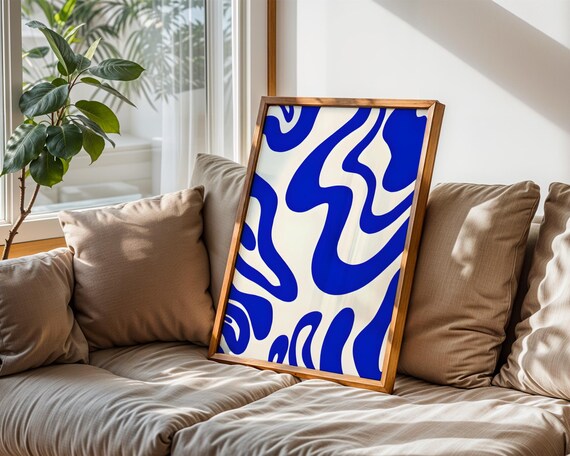 Cobalt Blue Abstract Vertical Stripe Minimalist Modern Art Poster