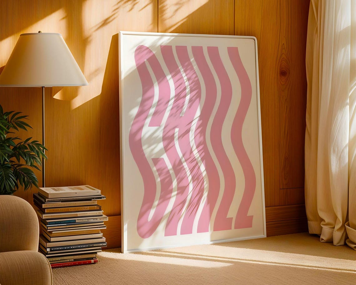 Groovy Chill Wavy Pink Typography Retro 70s Psychedelic Wall Art