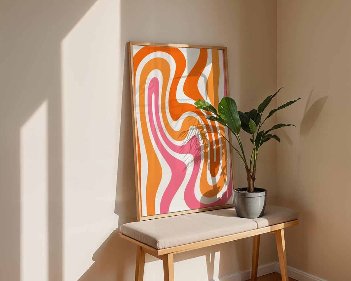 Retro Wave Abstract Poster, Groovy Modern Decor