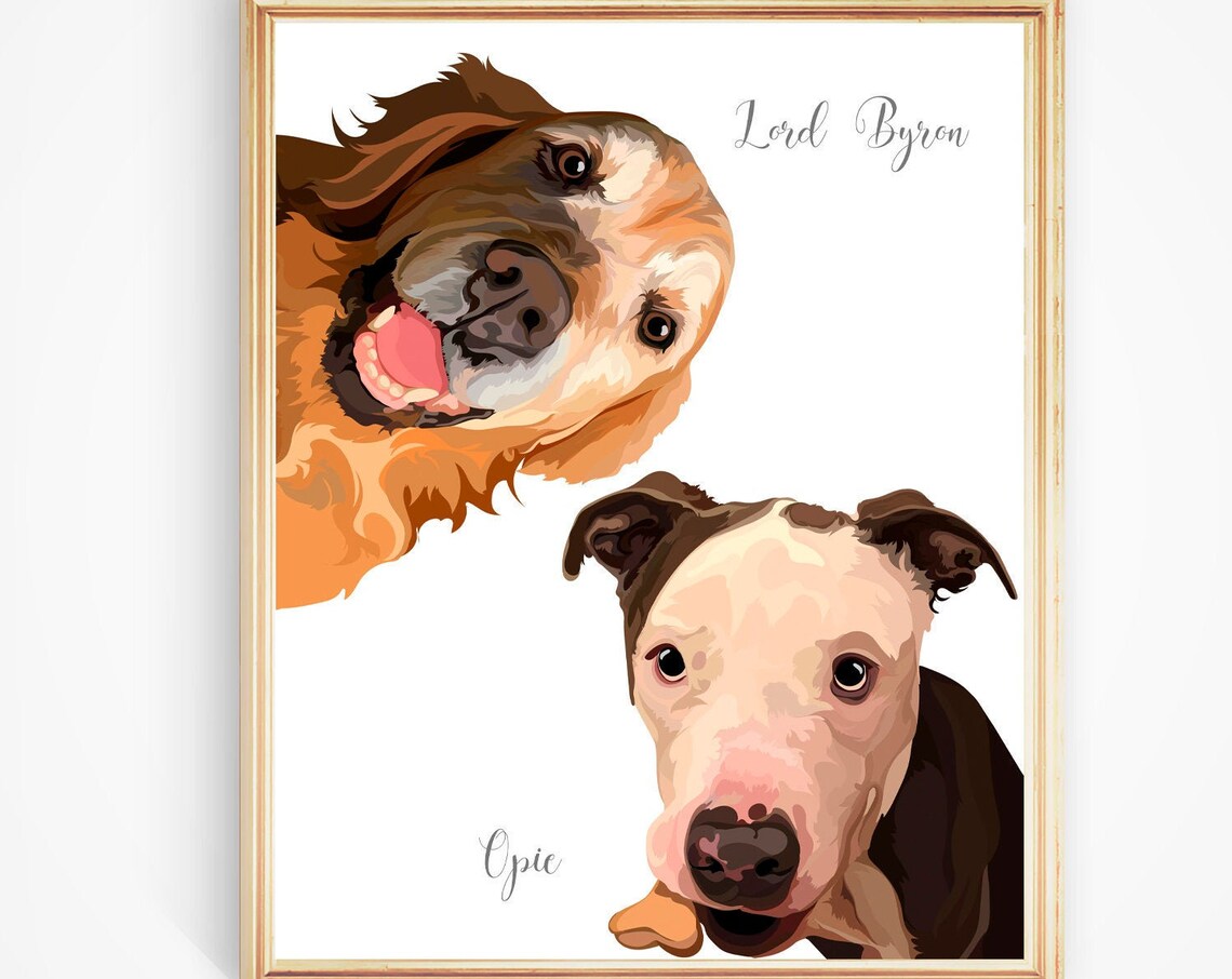 Custom Two Dog Peekaboo Portrait Lord Byron Opie Gift Poster