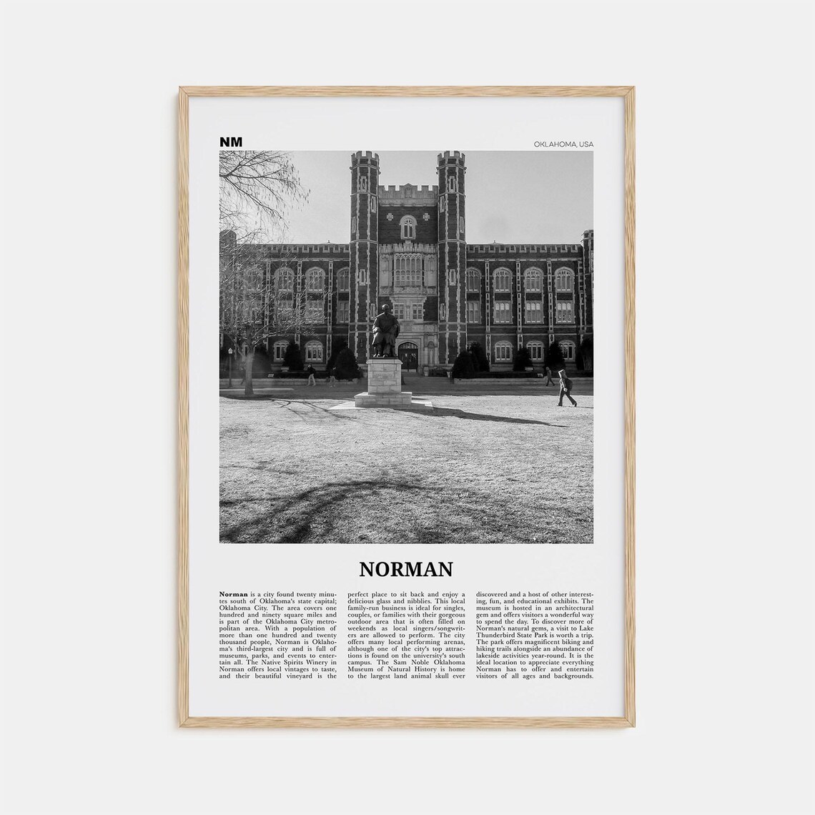 Norman, Oklahoma Black and White Travel Poster Print