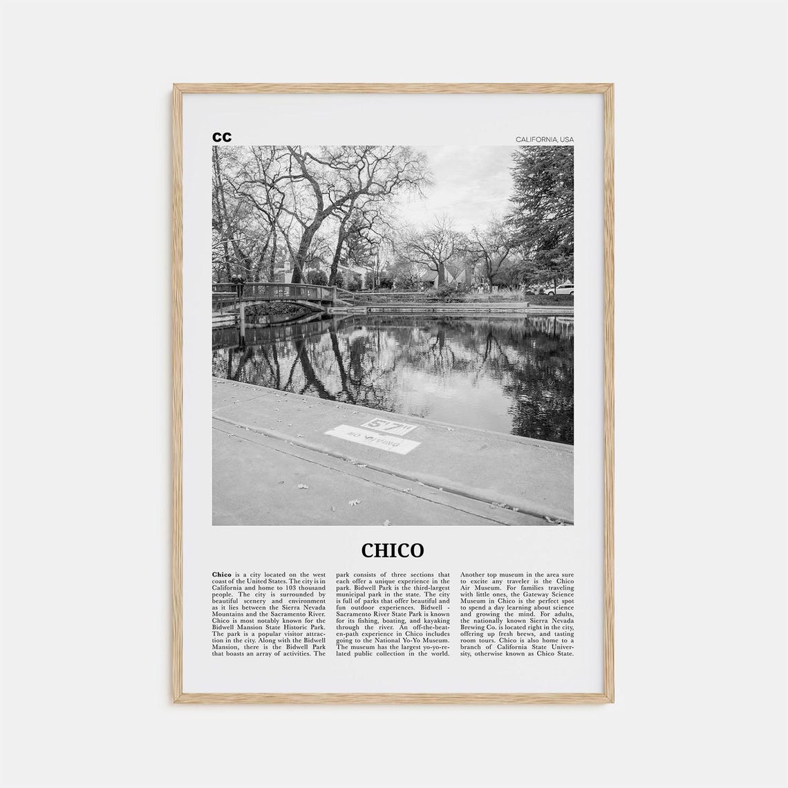 Chico Black And White Travel Poster, California