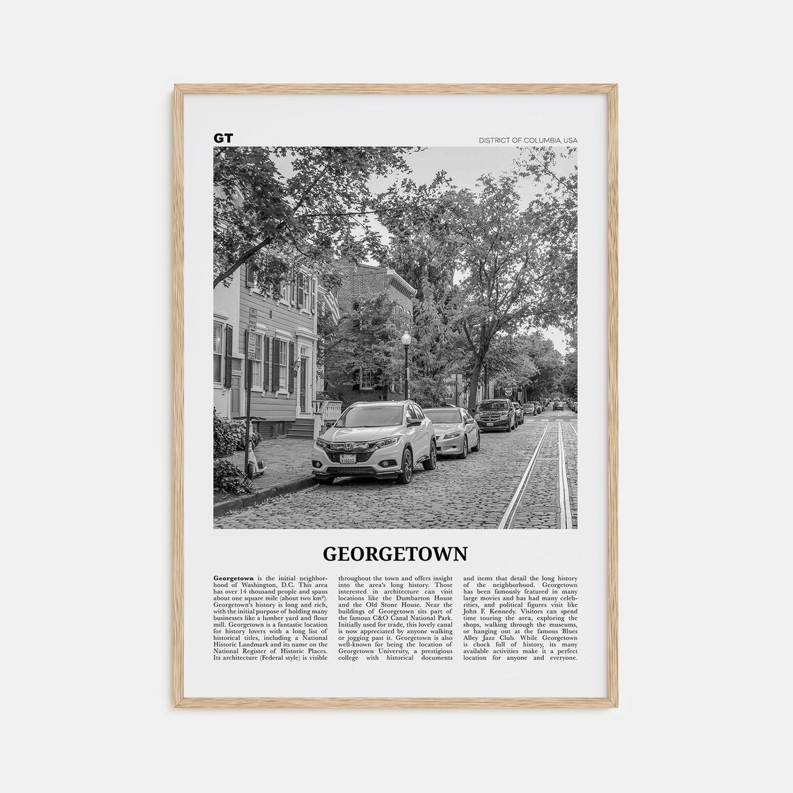 Georgetown Black and White Washington DC Travel Poster