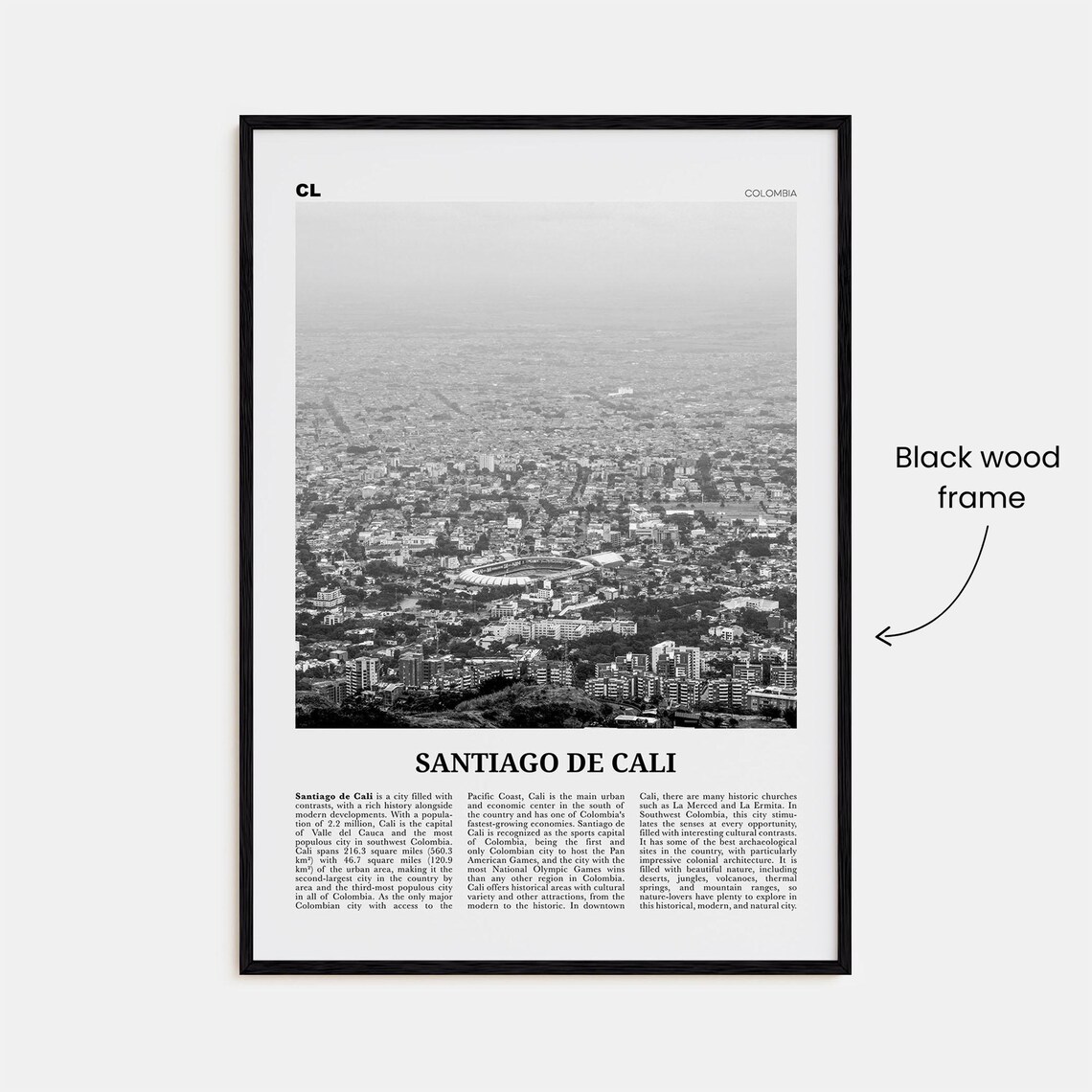 Santiago De Cali Black And White Travel Poster - Image 3