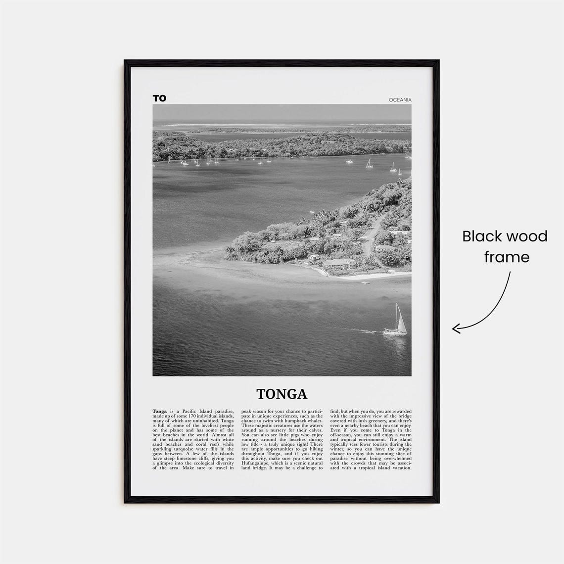 Tonga Black And White Wall Art Print, Nuku'alofa - Image 3