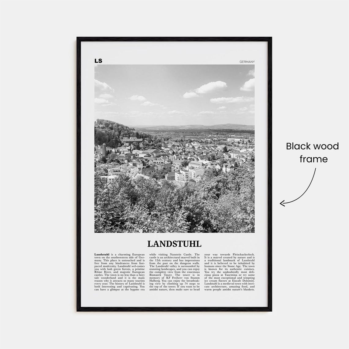 Landstuhl Black And White Travel Wall Art Print - Image 3
