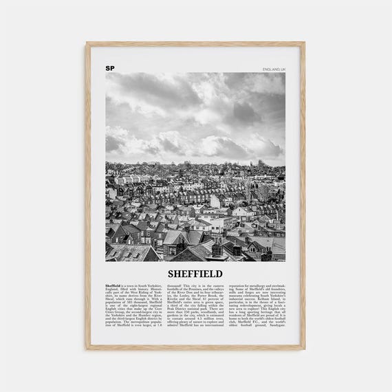 Sheffield Black and White Travel Poster, Yorkshire