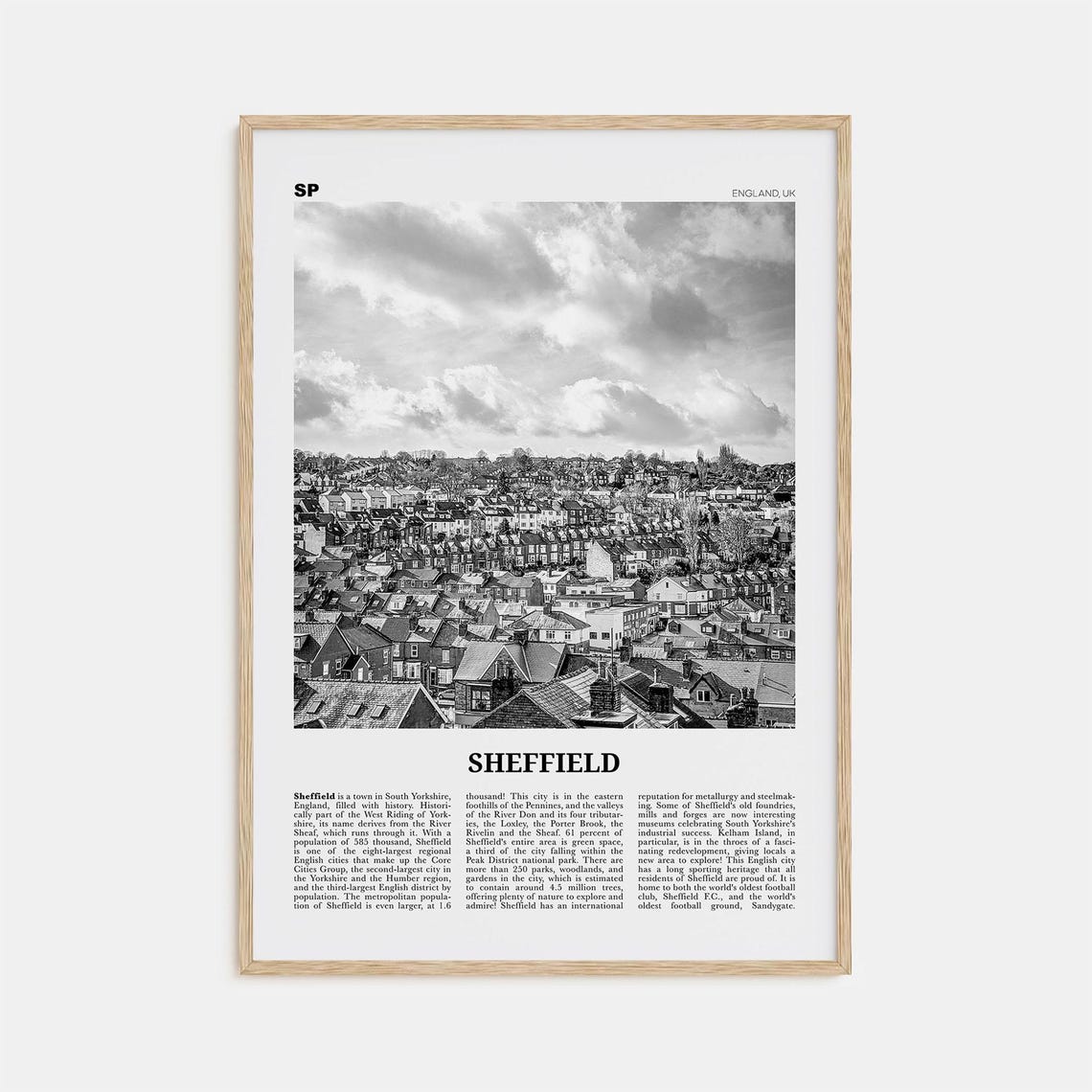 Sheffield Black and White Travel Poster, Yorkshire