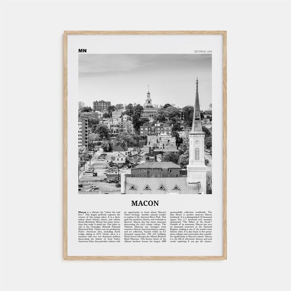 Macon Georgia Map, Black and White Travel Poster
