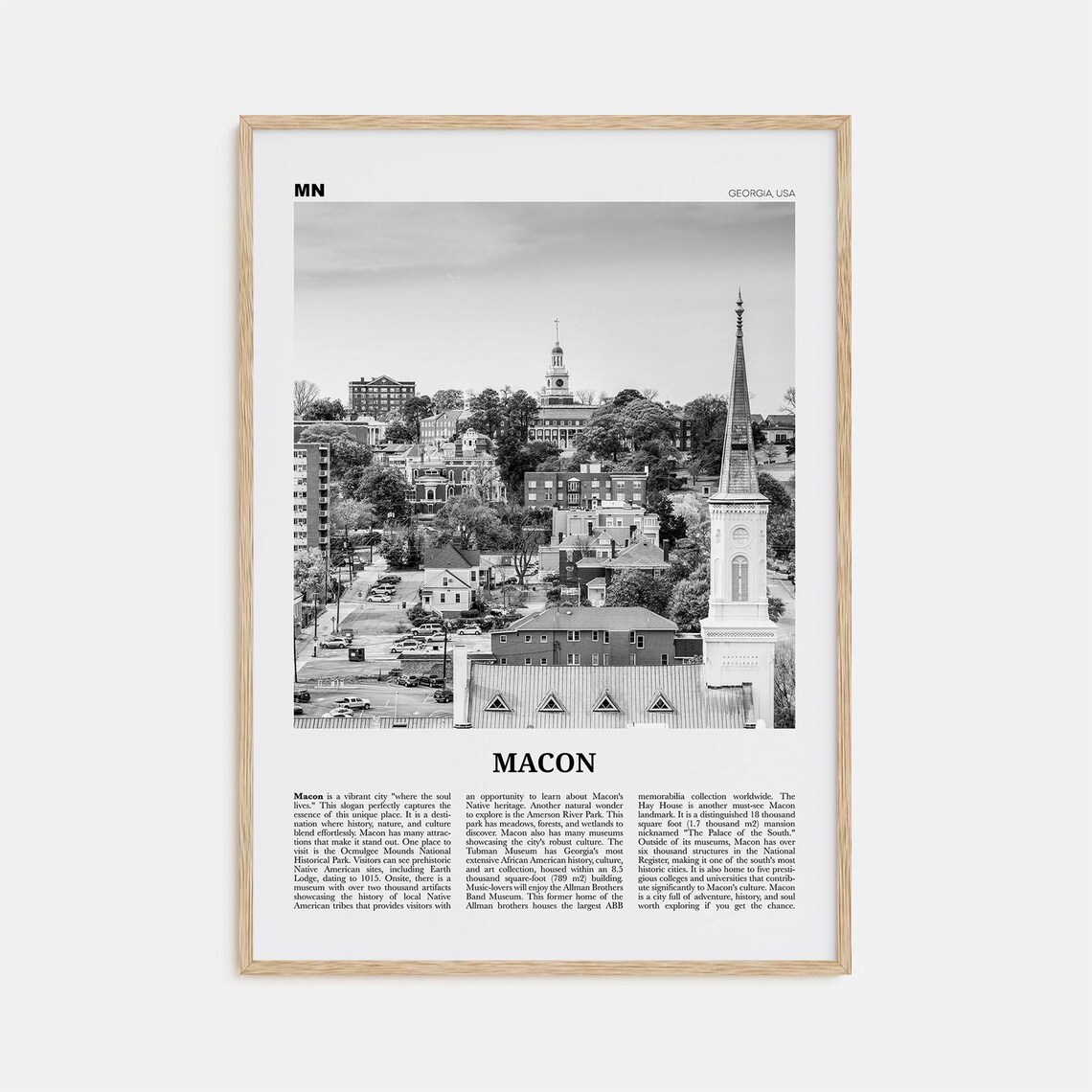 Macon Georgia Map, Black and White Travel Poster