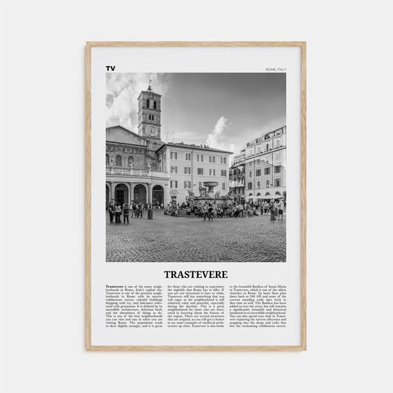 Trastevere Black and White Travel Poster, Rome