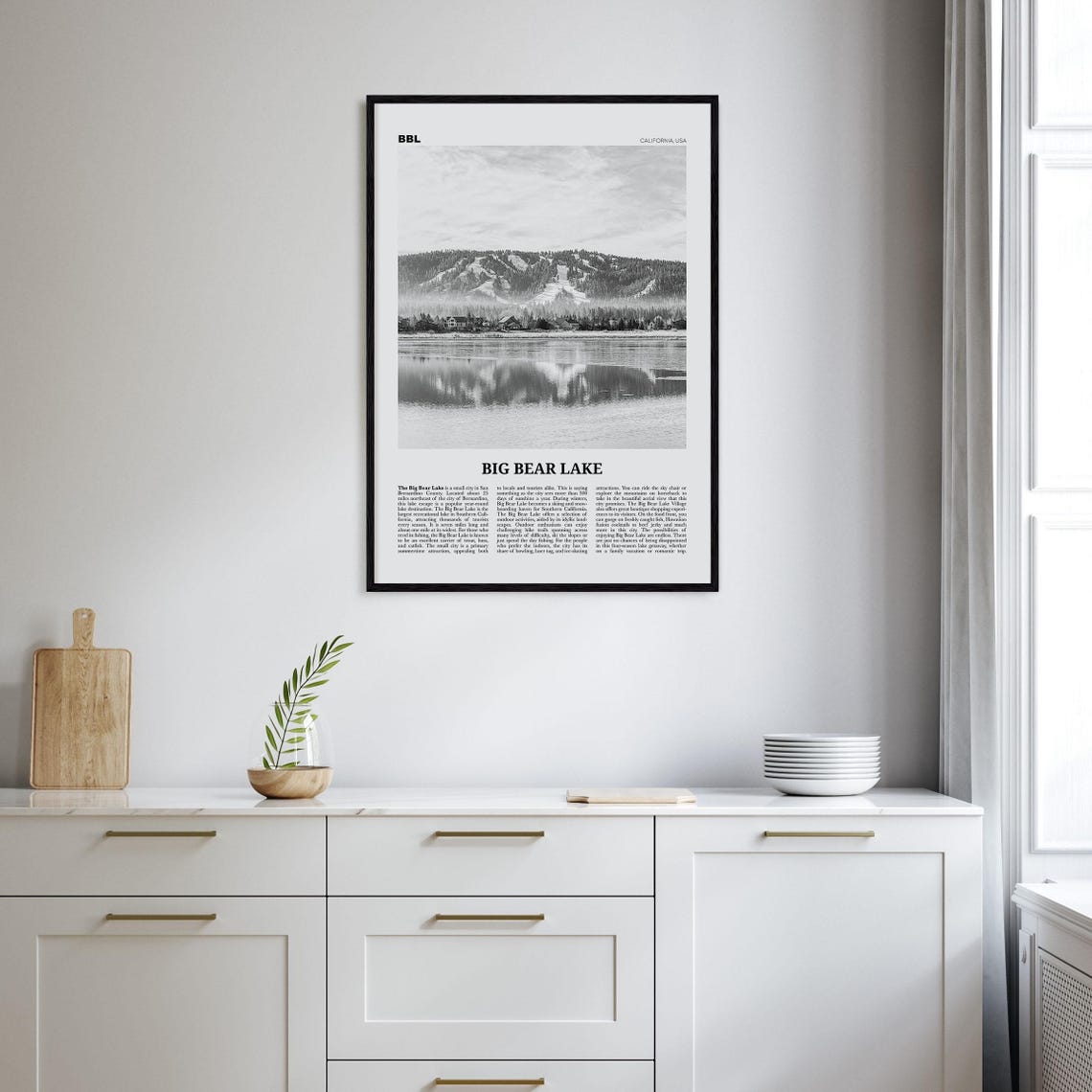 Big Bear Lake Black and White California Travel Poster - Image 2