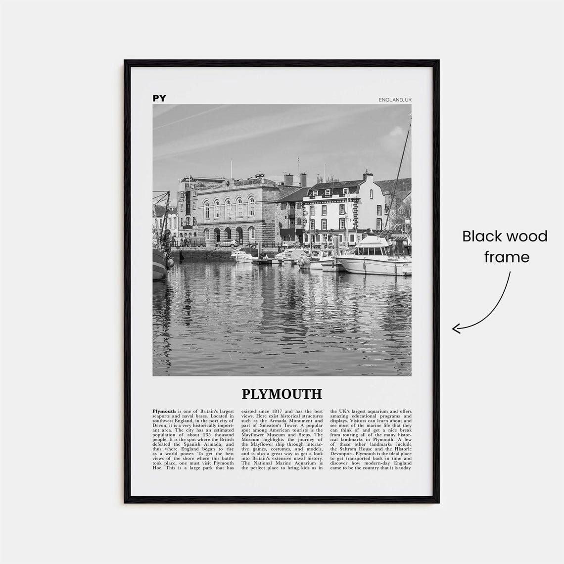 Plymouth Print Black And White Plymouth Wall Art Plymouth Poster Plymouth Photo Plymouth Wall Dcor England Uk United Kingdom - Image 3