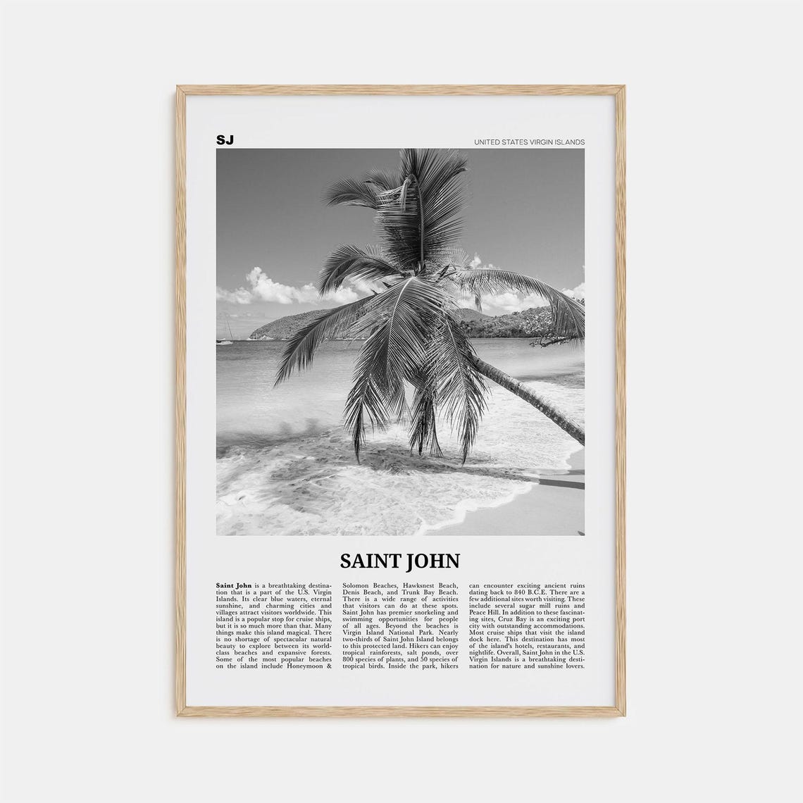 Saint John Black and White Travel Poster, USVI