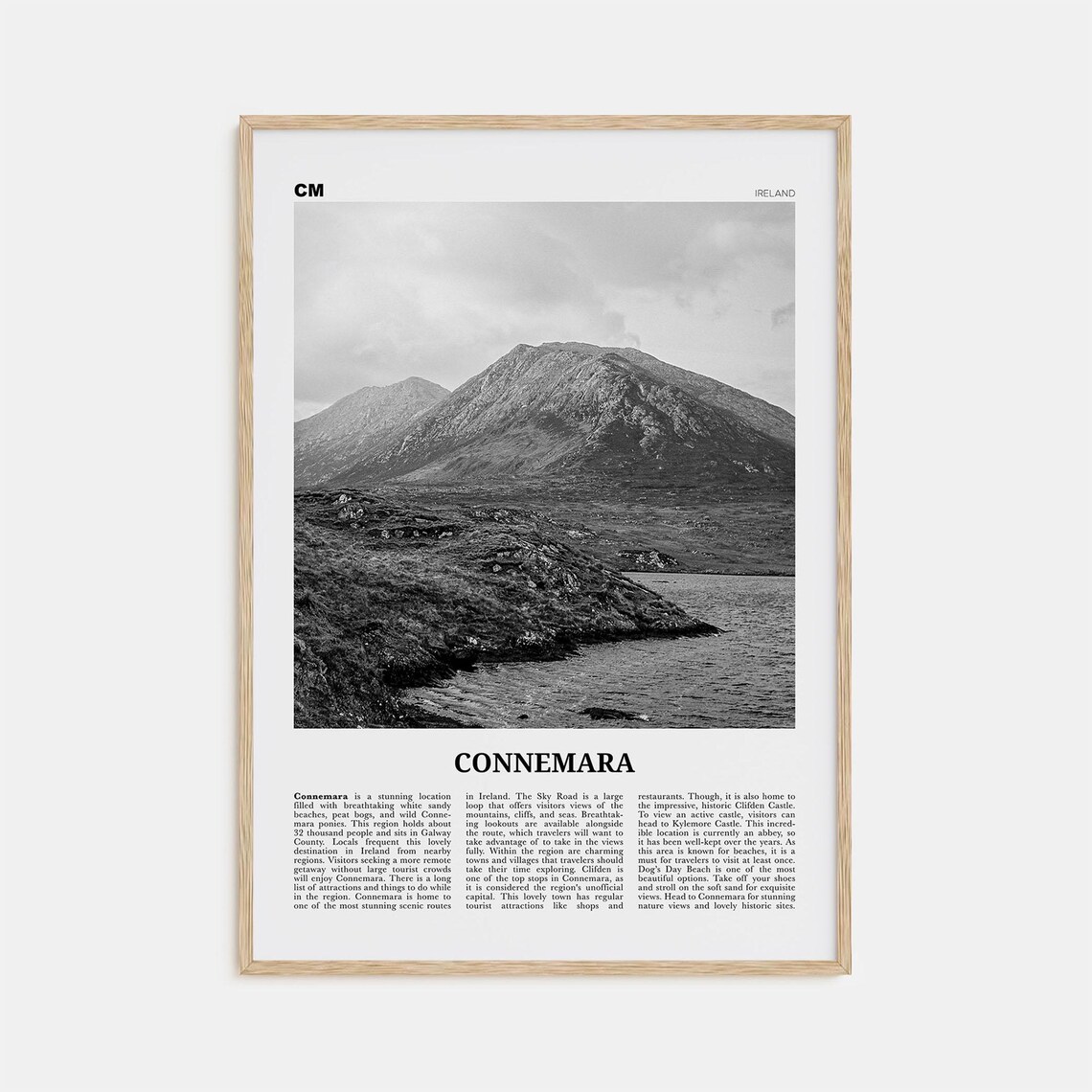 Connemara Map Print, Black and White Travel Poster