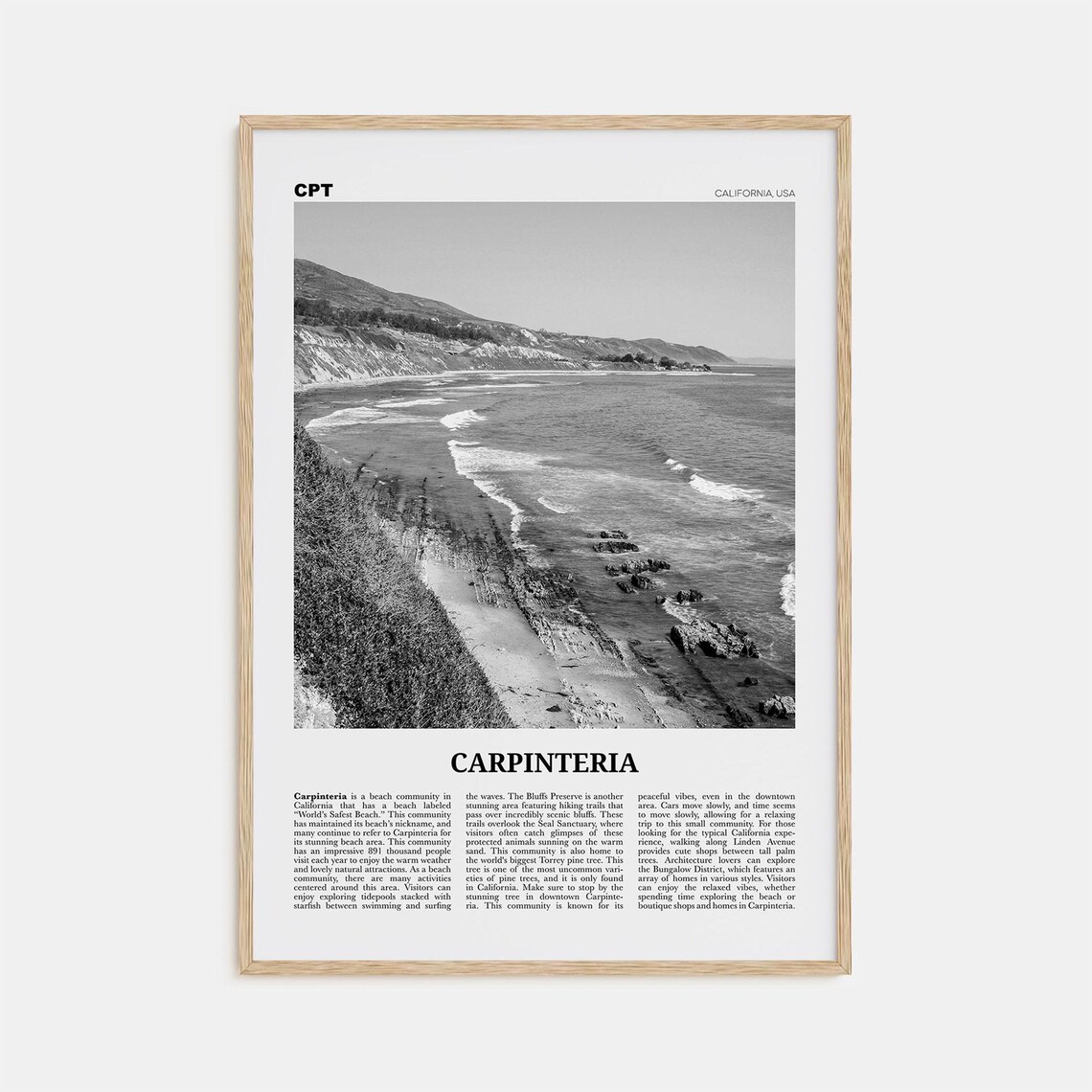 Carpinteria Black and White Travel Poster, California