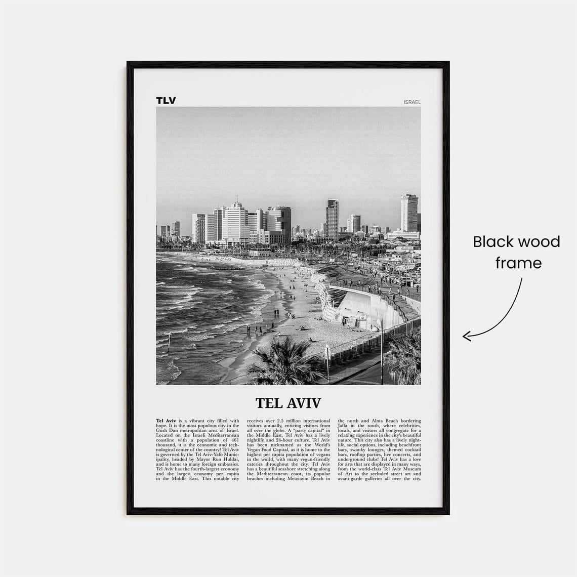 Tel Aviv Black And White Travel Poster, Israel - Image 3