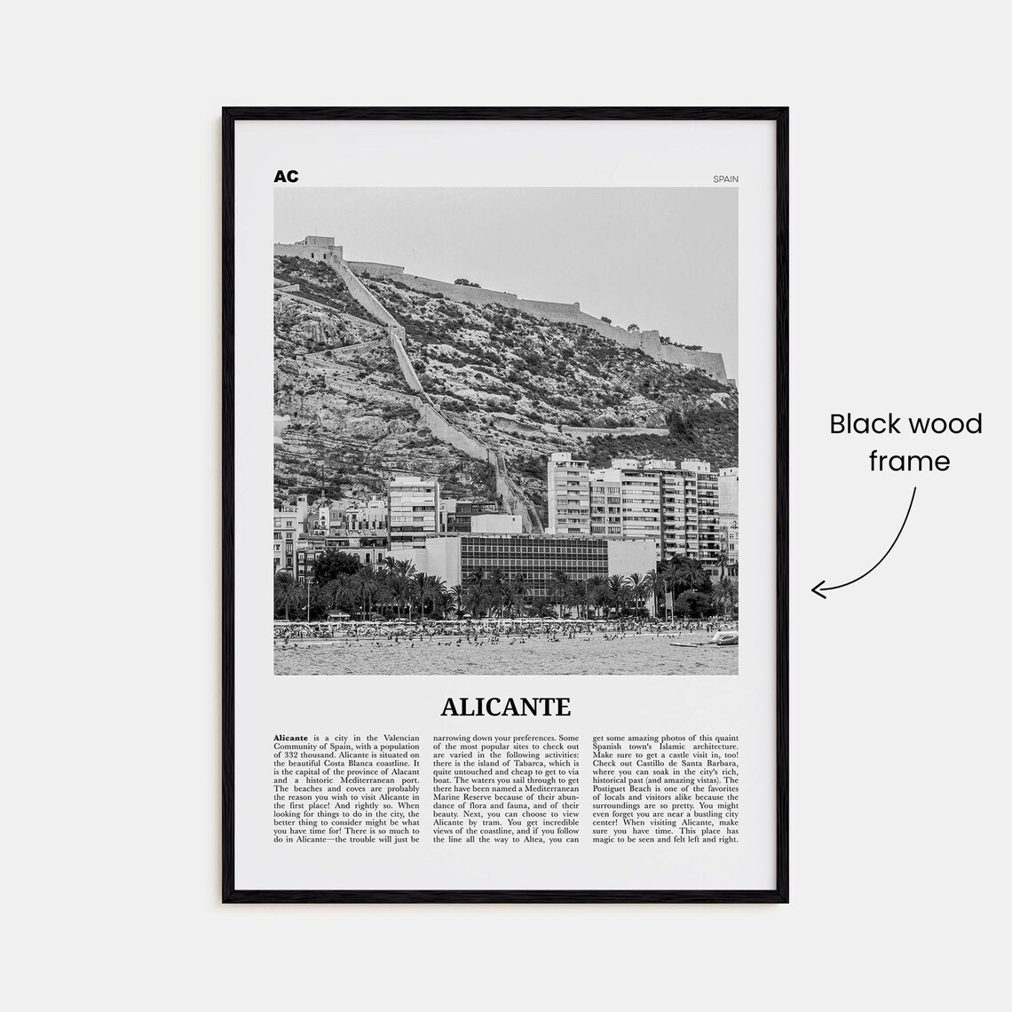 Alicante Black and White Travel Poster, Spain Europe - Image 3