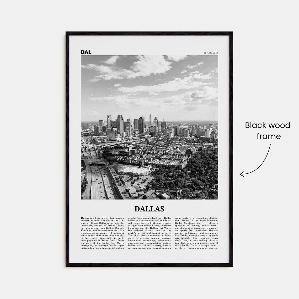 Dallas Print Black And White No 3 Dallas Wall Art Dallas Poster Dallas Photo Dallas Wall Decor Texas Usa United States - Image 3