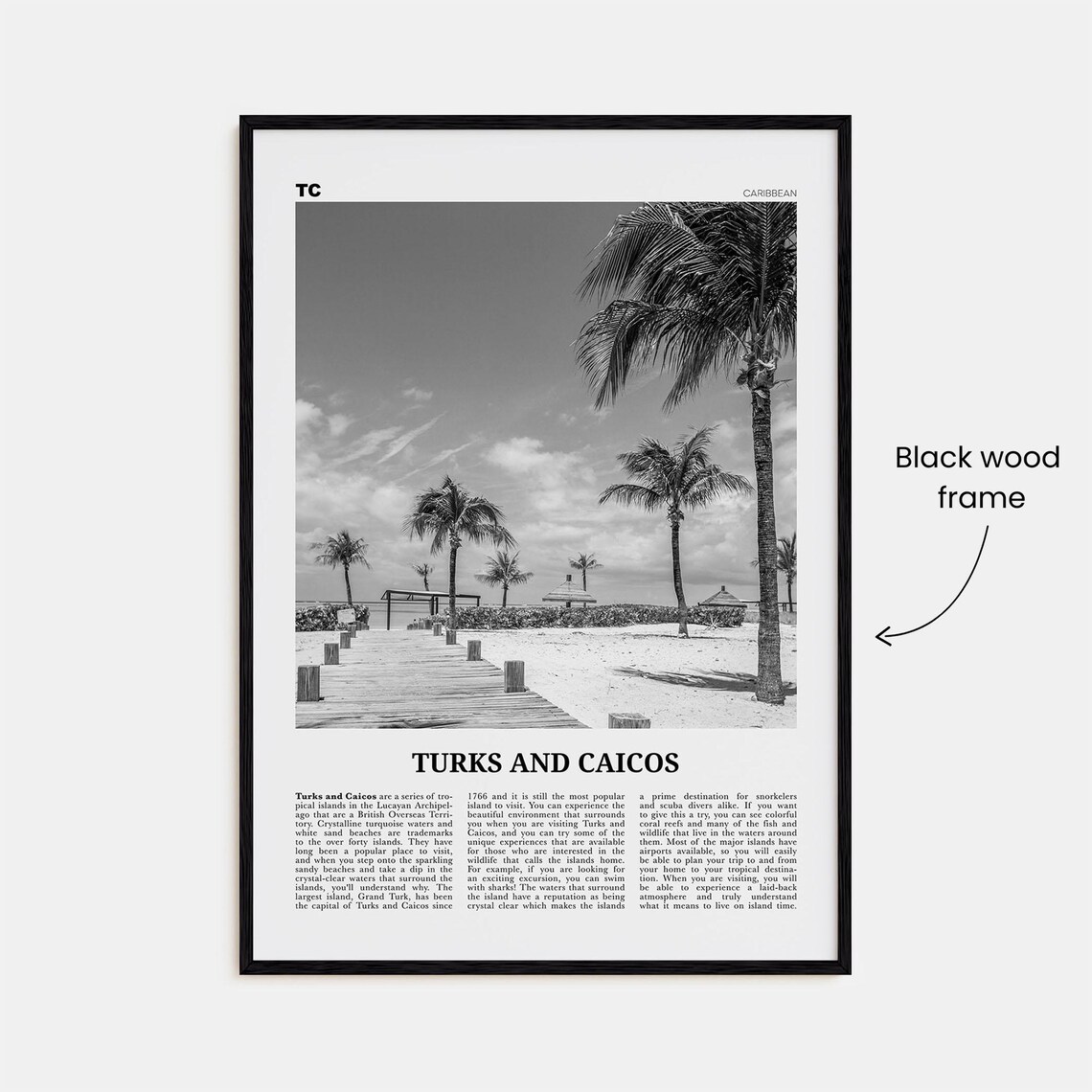 Turks and Caicos Islands Black and White Poster Print - Image 3