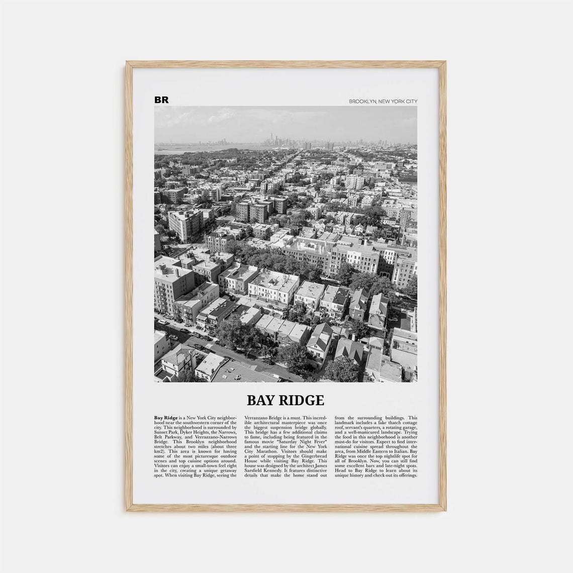 Bay Ridge Black and White Travel Poster, New York USA