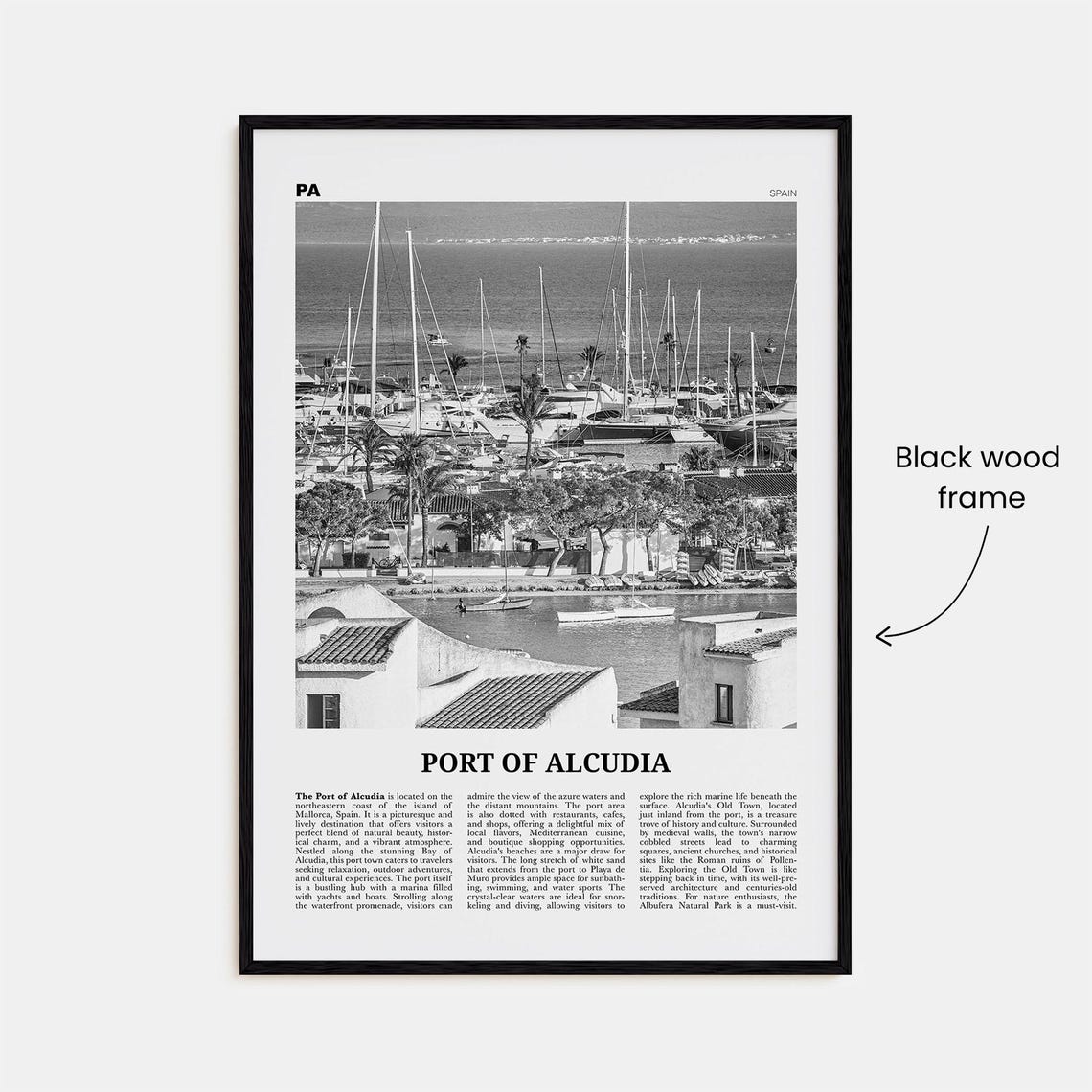Port Of Alcudia Print Black And White Port Of Alcudia Wall Art Port Of Alcudia Poster Port Of Alcudia Photo Port Wall Dcor Port Map - Image 3