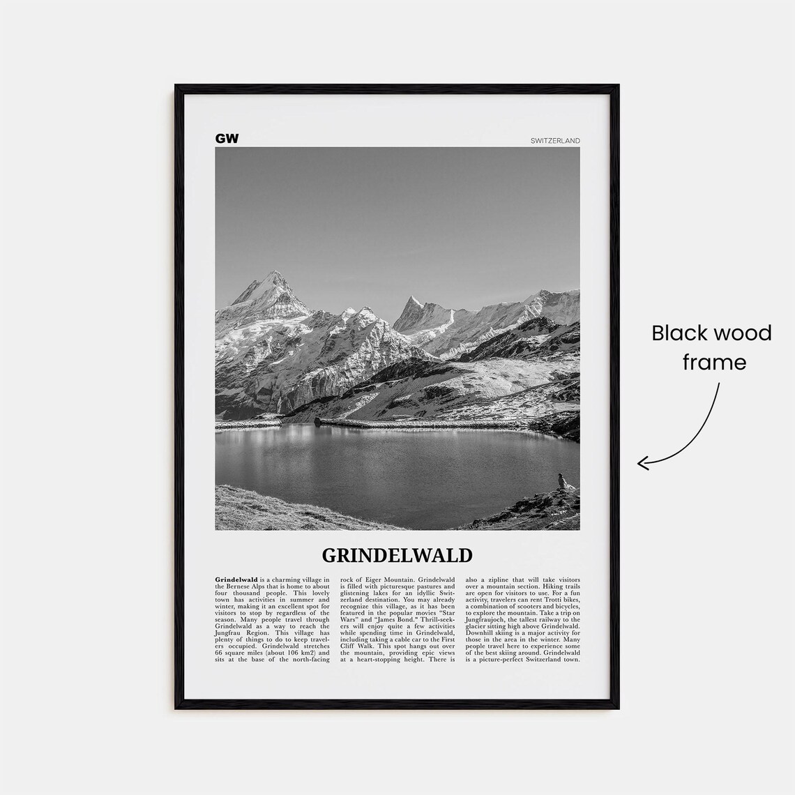 Grindelwald Black and White Travel Poster, Switzerland - Image 3