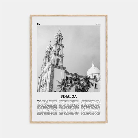 Sinaloa Black and White Map of Mexico Art Print