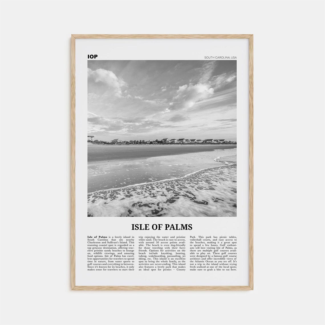 Isle Of Palms Black and White Travel Poster, South Carolina