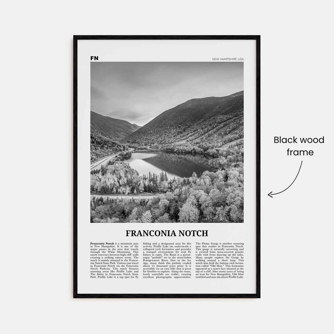 Franconia Notch Black and White Travel Poster - Image 3
