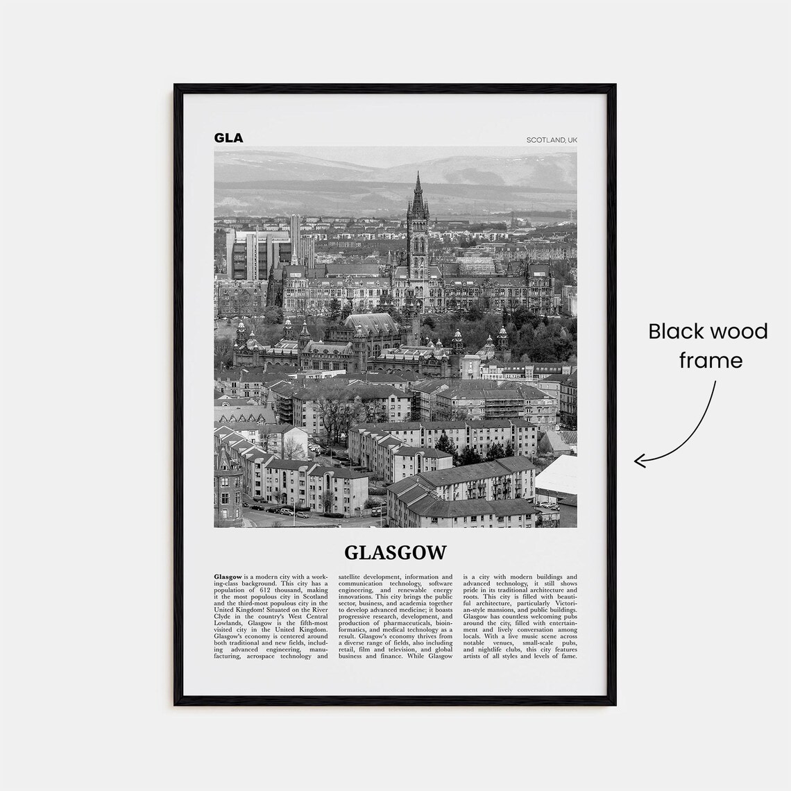Glasgow Black and White Travel Poster, Scotland - Image 3
