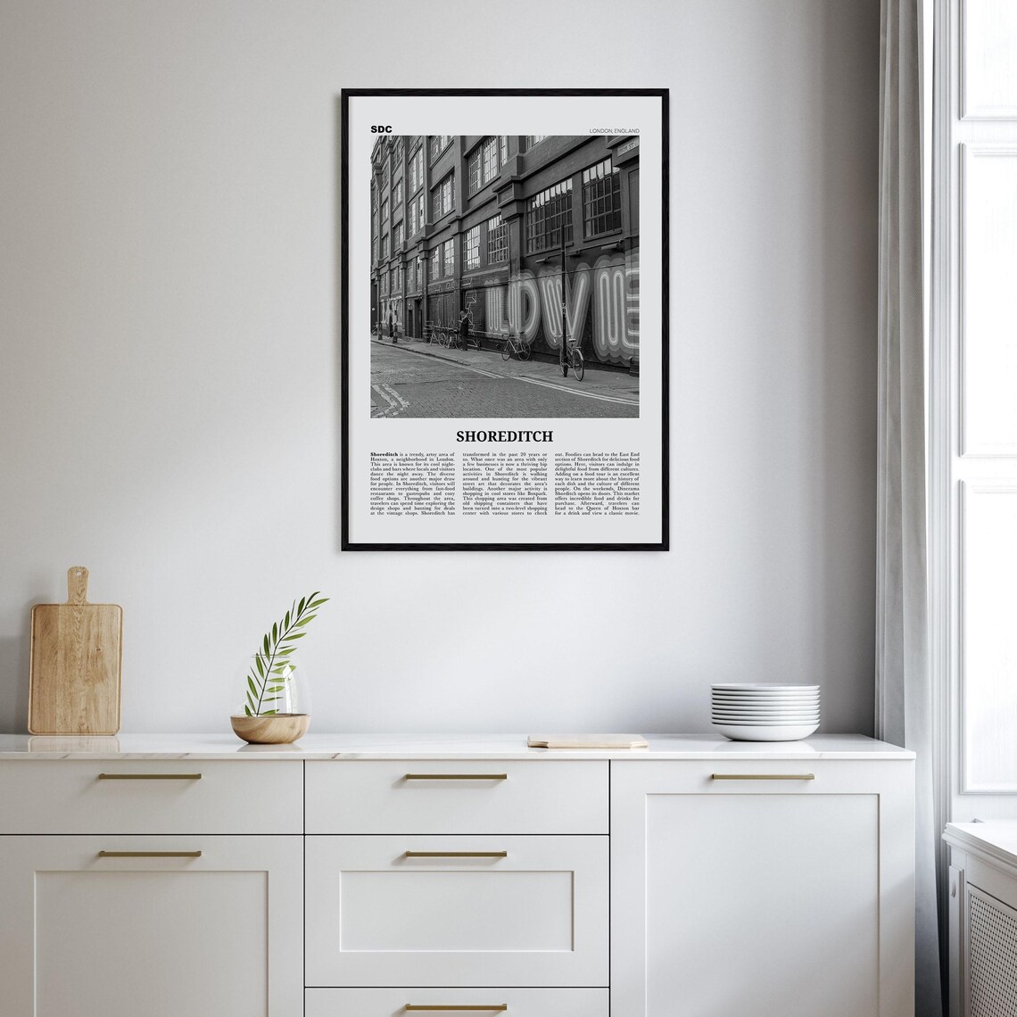 Black And White Shoreditch Map, London Travel Poster - Image 2