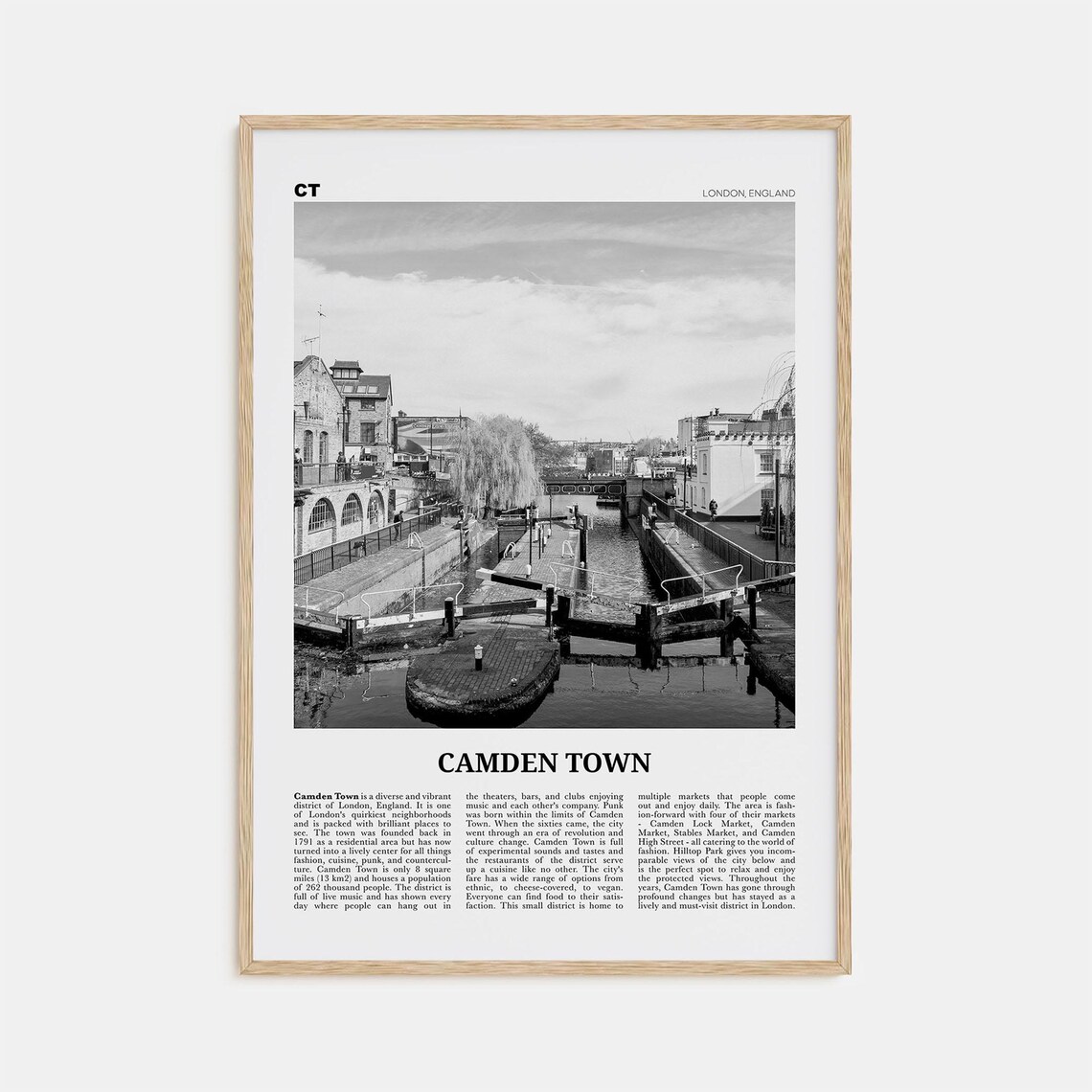 Camden Town Black and White Travel Poster, UK