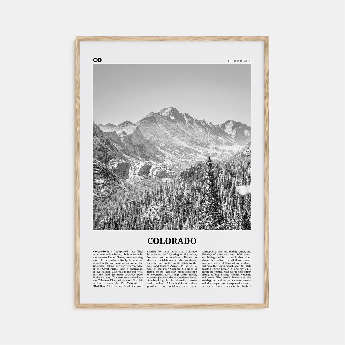 Colorado Black and White Travel Poster, United States