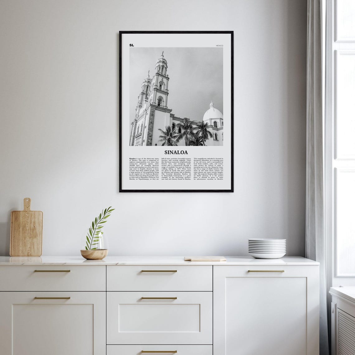 Sinaloa Black and White Map of Mexico Art Print - Image 2