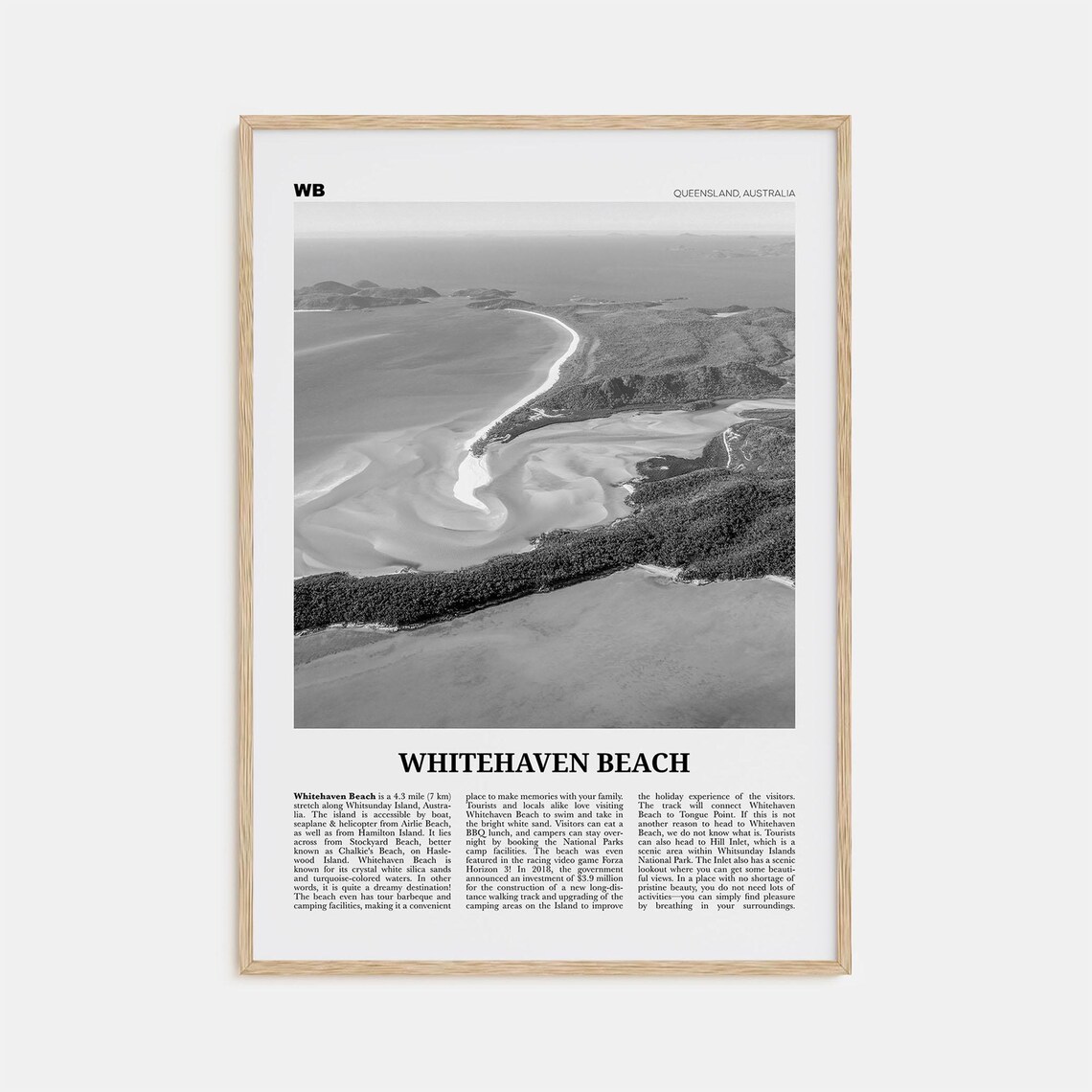 Whitehaven Beach, Black and White Travel Poster