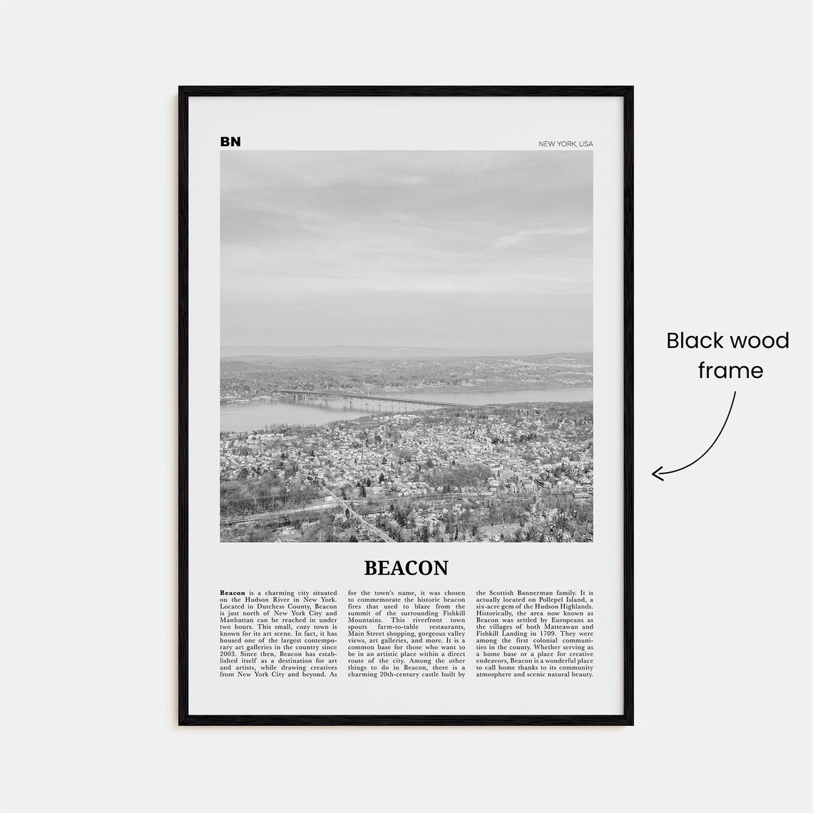 Beacon Black and White New York Map Art Print - Image 3