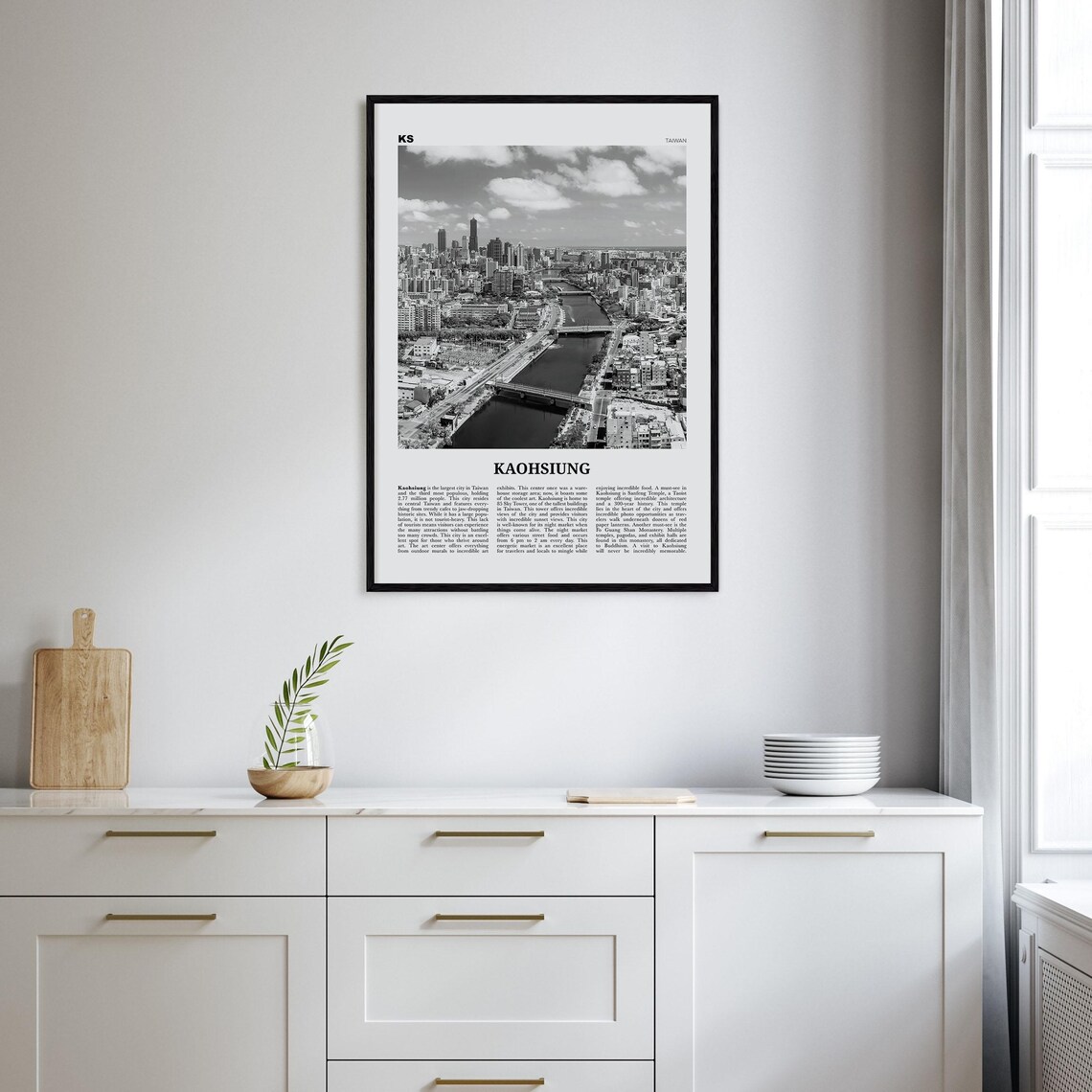 Kaohsiung Black and White Map Poster, Taiwan Travel Art - Image 2