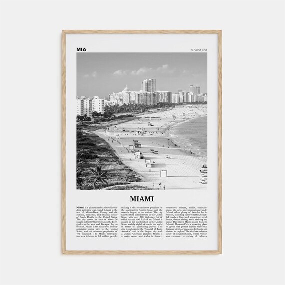 Miami Black and White Travel Poster, Florida USA